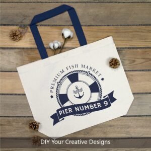 Blue Nature Canvas Tote Bags with Magnetic Snap Reusable Grocery Shopping Bags Sublimation Blank