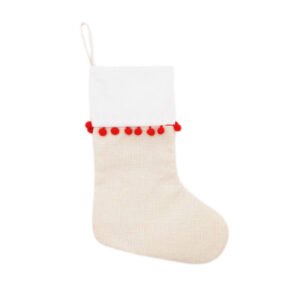 Christmas Socks Linen Red Hydrangeas Sublimation Blank