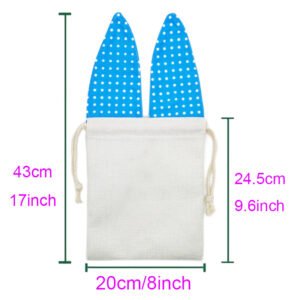 Blue Rabbit Ears Easter Linen Drawstring Bag