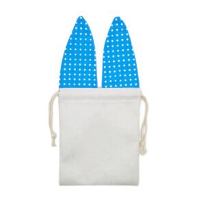Blue Rabbit Ears Easter Linen Drawstring Bag