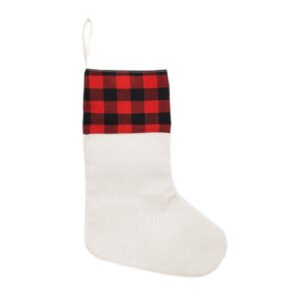 Christmas Socks Linen Red And Black Checkered Sublimation Blank