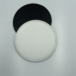 Round 4 Inch 10 CM Black White Leather Sublimation Coasters Blanks Bulk with Sewn Edge Cup Mat